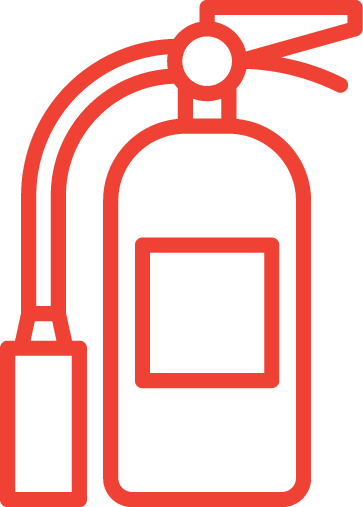 Red outline fire extinguisher icon for safety signaling