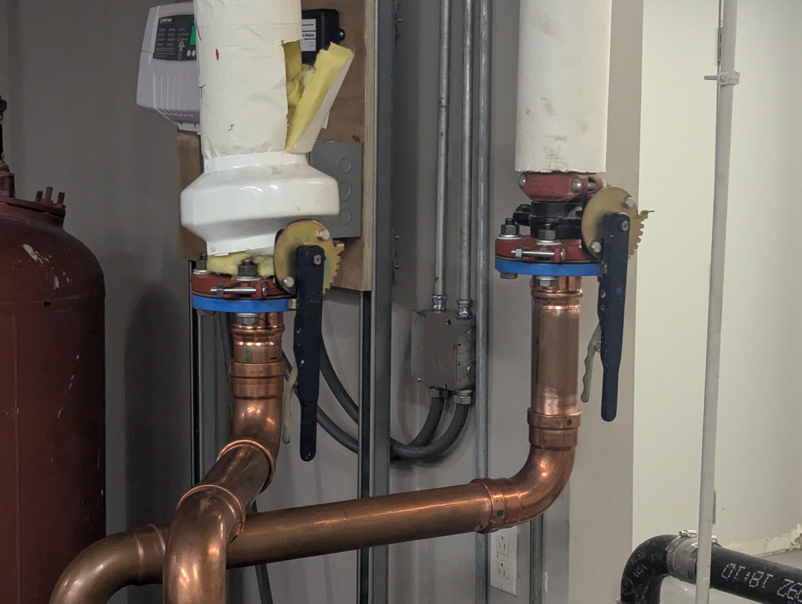 Commercial copper hot water piping and isolation valves